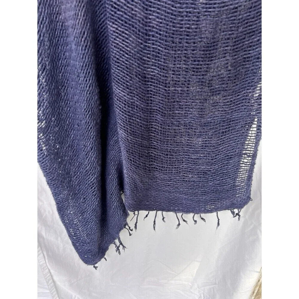 Monserat De Lucca Navy Open Weave Knit Tunic Cover-Up Fringe Hem Boho Resort OS